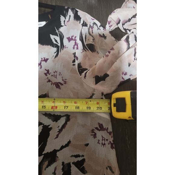 Calvin Klein Women's M Floral Chiffon Blouse Peasant Top Black Long Flowy Sleeve - Picture 4 of 12